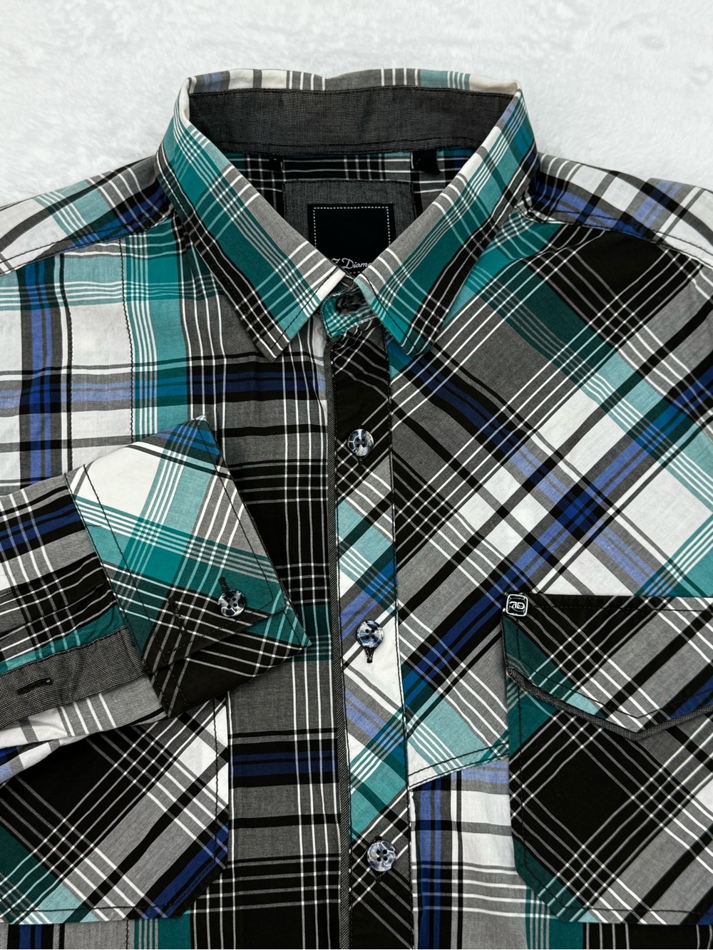 7 Diamonds Men's XL Long Sleeve Button Down Black Teal